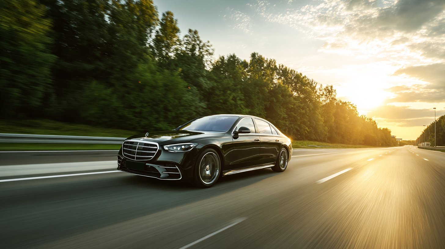 Luxury sedan driving on a motorway through the British countryside